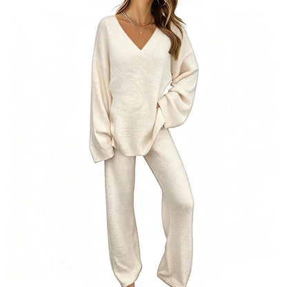 Promotion exceptionnelle : 50 % de réduction 💖 Ensemble composé d'un pull en maille à col en V et d'un pantalon à jambes larges pour femme