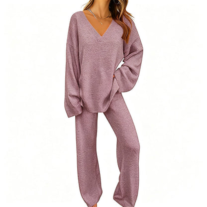 Promotion exceptionnelle : 50 % de réduction 💖 Ensemble composé d'un pull en maille à col en V et d'un pantalon à jambes larges pour femme