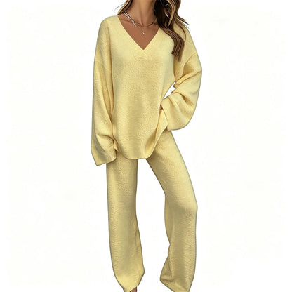 Promotion exceptionnelle : 50 % de réduction 💖 Ensemble composé d'un pull en maille à col en V et d'un pantalon à jambes larges pour femme