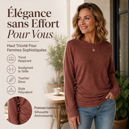 ✨ Haut décontracté à col rond pour femme, avec ourlet froncé féminin 🧶