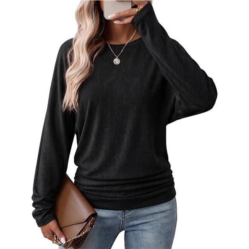 ✨ Haut décontracté à col rond pour femme, avec ourlet froncé féminin 🧶