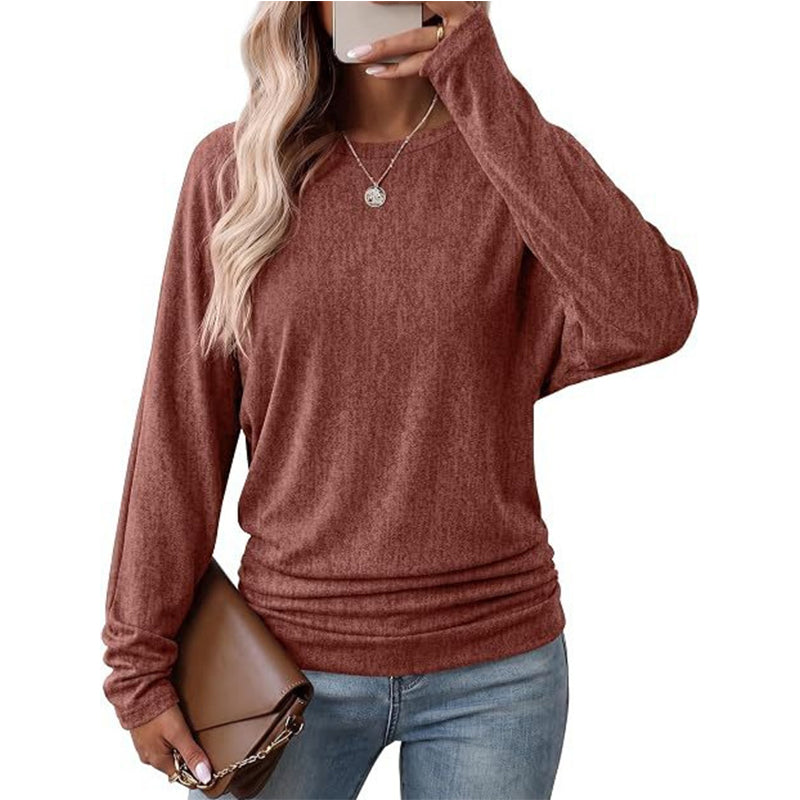 ✨ Haut décontracté à col rond pour femme, avec ourlet froncé féminin 🧶