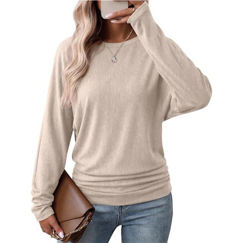 ✨ Haut décontracté à col rond pour femme, avec ourlet froncé féminin 🧶