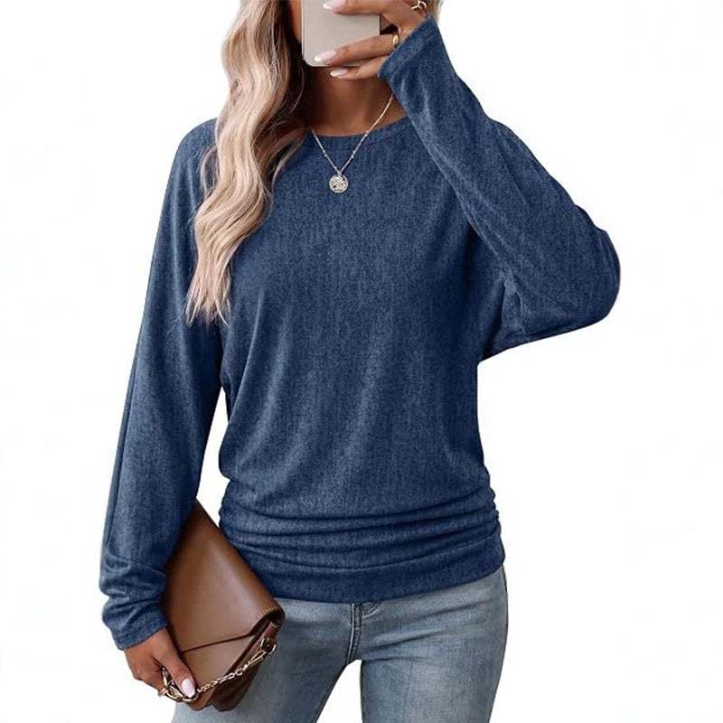 ✨ Haut décontracté à col rond pour femme, avec ourlet froncé féminin 🧶