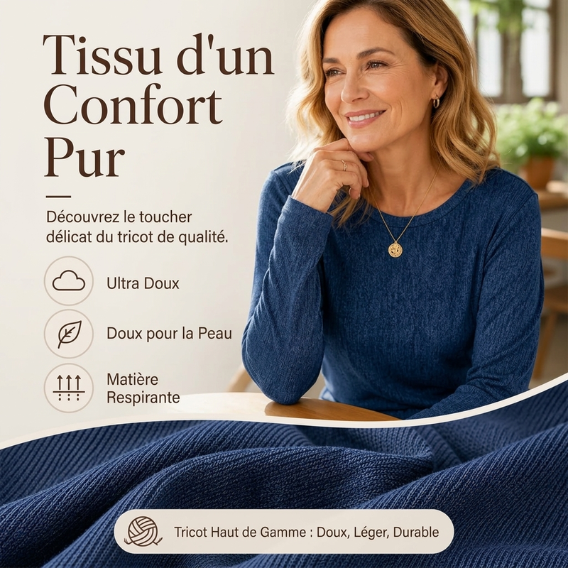 ✨ Haut décontracté à col rond pour femme, avec ourlet froncé féminin 🧶