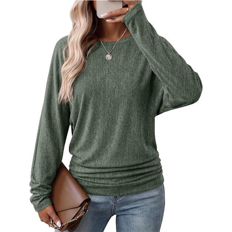 ✨ Haut décontracté à col rond pour femme, avec ourlet froncé féminin 🧶