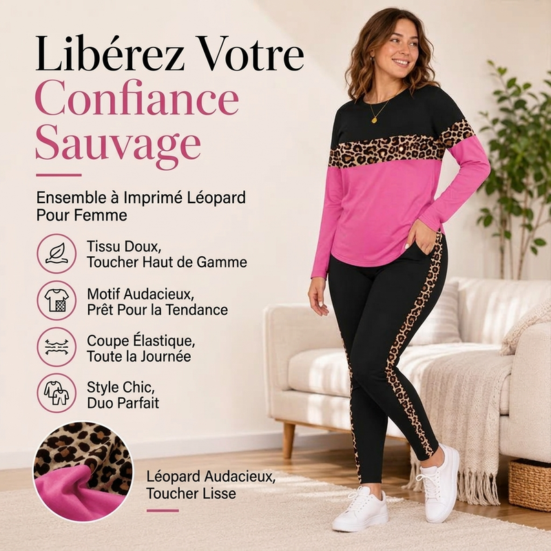 ⏳ Liquidation totale ! Ensemble 2 pièces décontracté pour femme à imprimé léopard 🐆