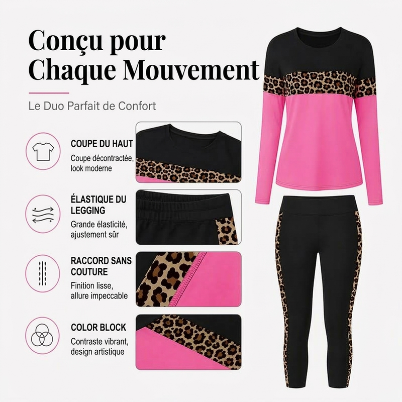 ⏳ Liquidation totale ! Ensemble 2 pièces décontracté pour femme à imprimé léopard 🐆
