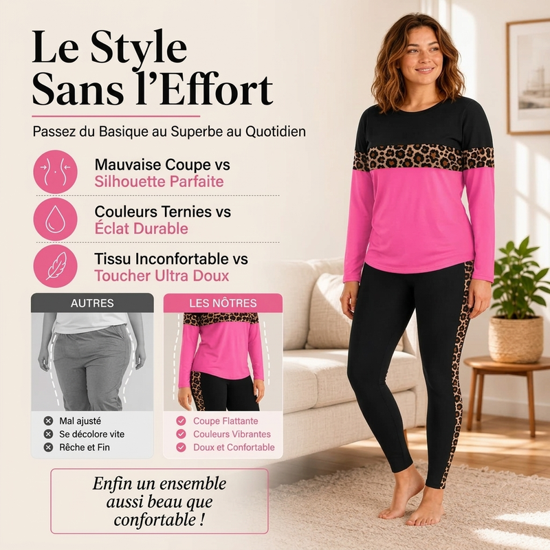 ⏳ Liquidation totale ! Ensemble 2 pièces décontracté pour femme à imprimé léopard 🐆