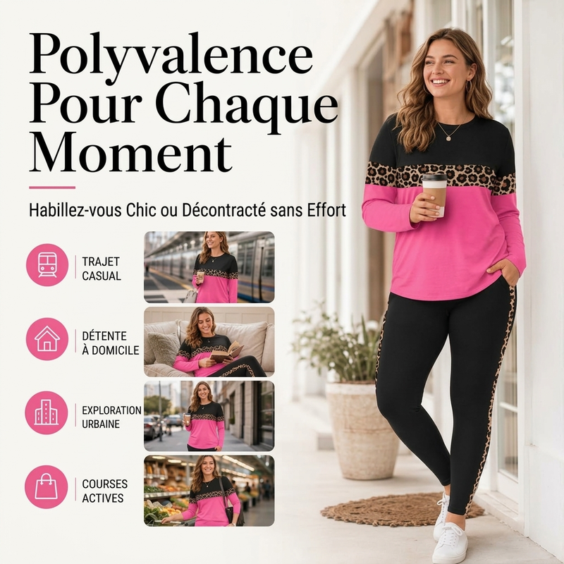 ⏳ Liquidation totale ! Ensemble 2 pièces décontracté pour femme à imprimé léopard 🐆