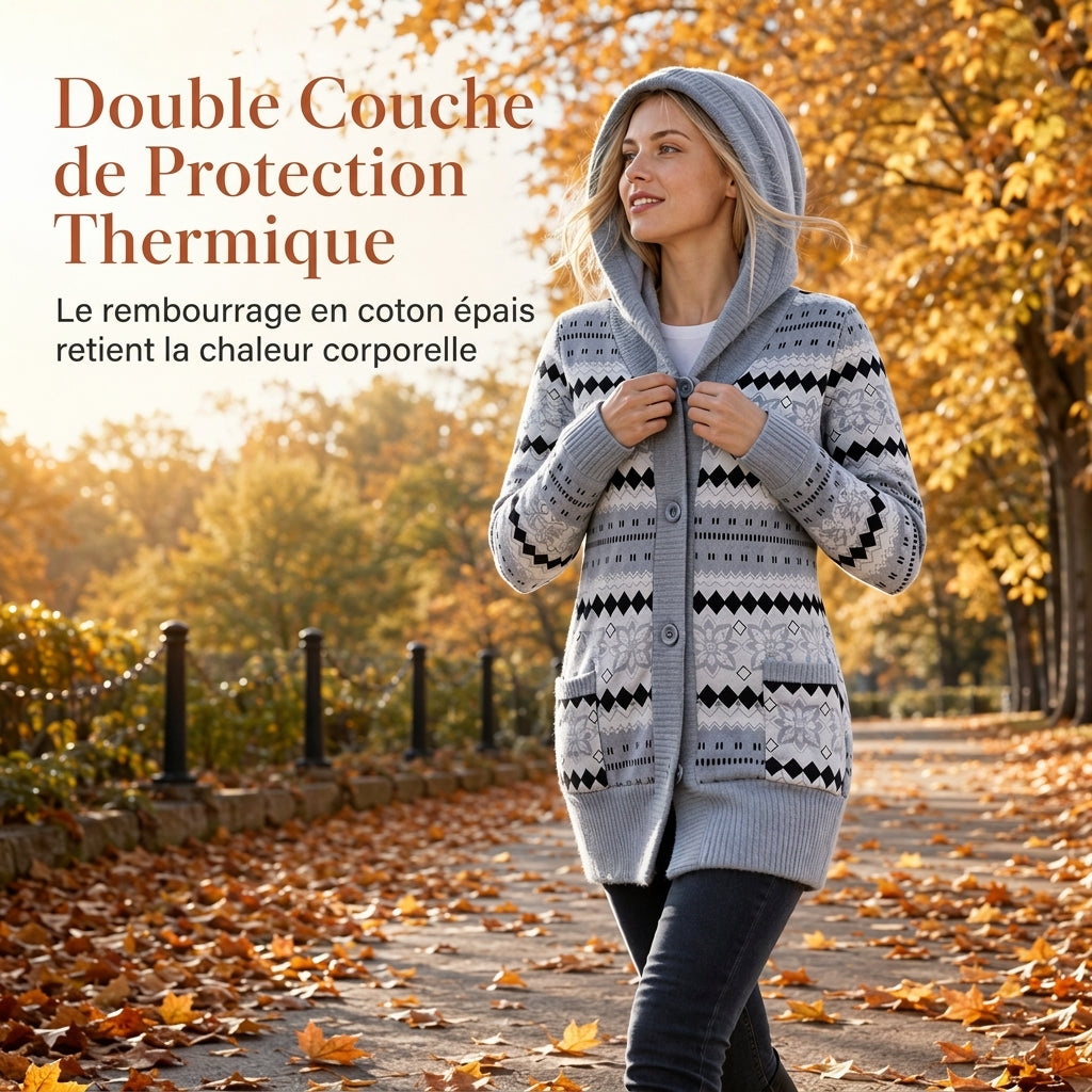 🔥 50% de réduction 🔥Pull à capuche mi-long en maille pour femme, doublure en coton