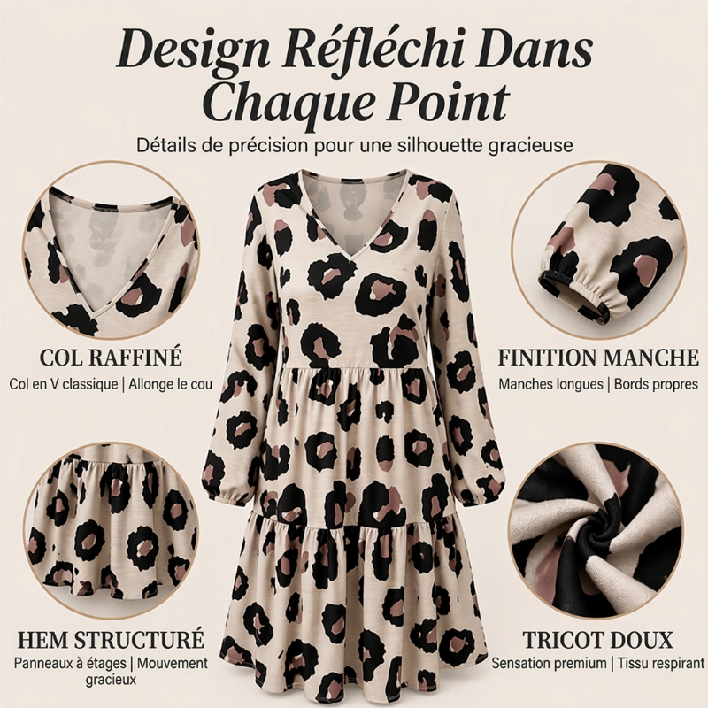 👜 -50 % sur toute la mode femme ! ✨Robe femme à manches longues, col en V et imprimé léopard