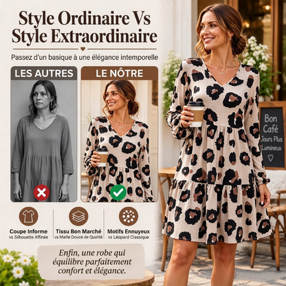 👜 -50 % sur toute la mode femme ! ✨Robe femme à manches longues, col en V et imprimé léopard