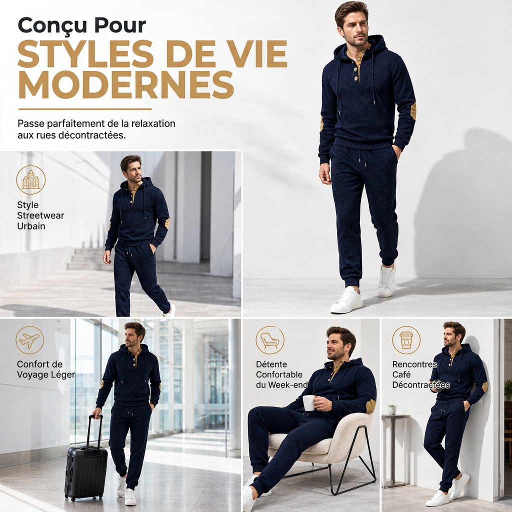 🍂 Ensemble homme 2 pièces : sweat à capuche et pantalon, style décontracté automne-hiver ✨