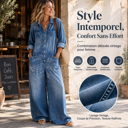 ❤️ Combinaison en jean vintage à col pour femme, au style authentique ✨