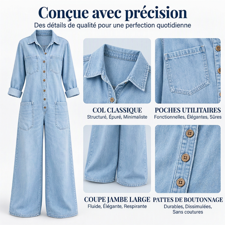 ❤️ Combinaison en jean vintage à col pour femme, au style authentique ✨