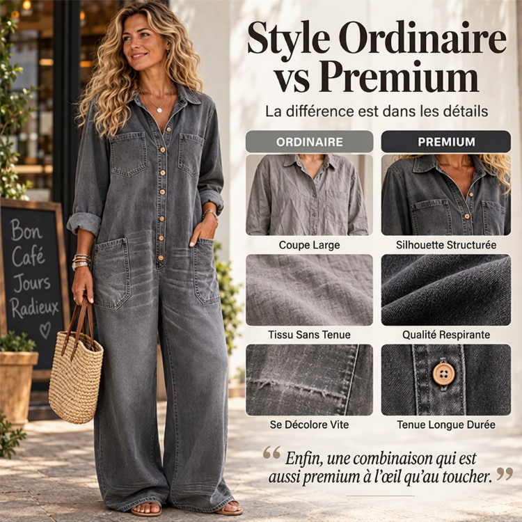 ❤️ Combinaison en jean vintage à col pour femme, au style authentique ✨