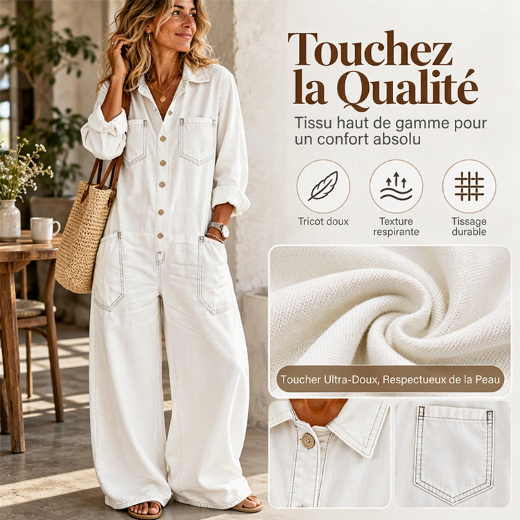 ❤️ Combinaison en jean vintage à col pour femme, au style authentique ✨