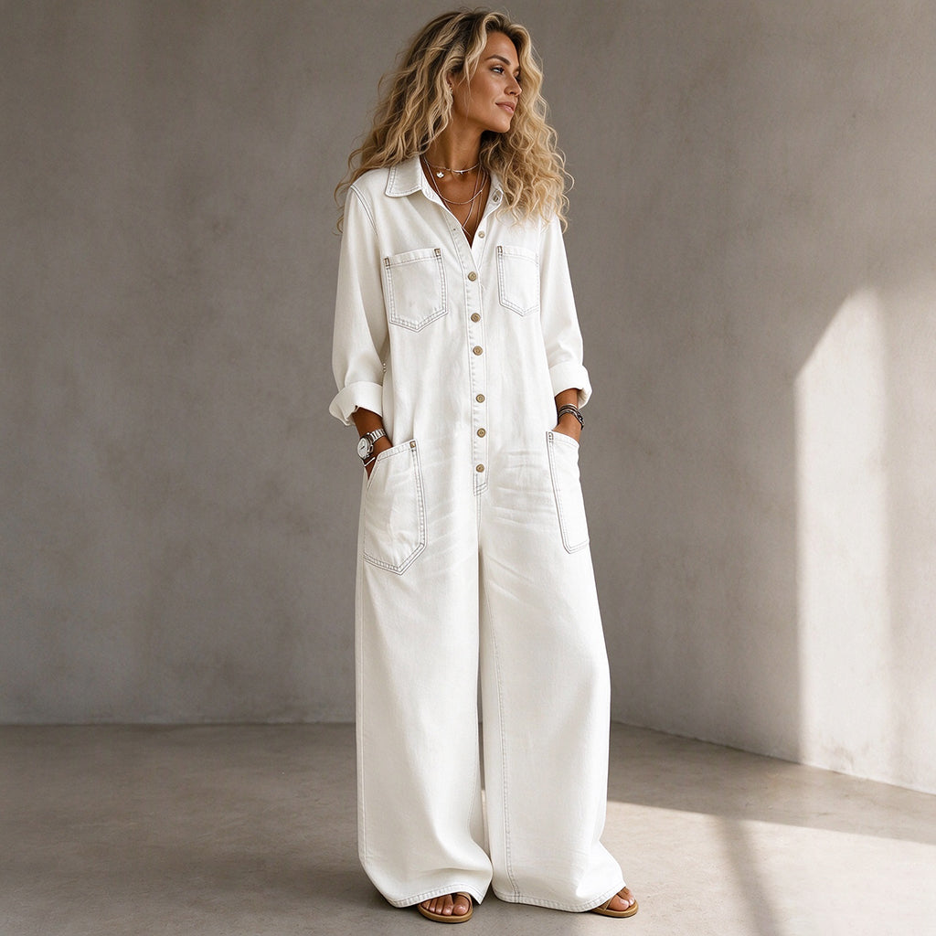 ❤️ Combinaison en jean vintage à col pour femme, au style authentique ✨