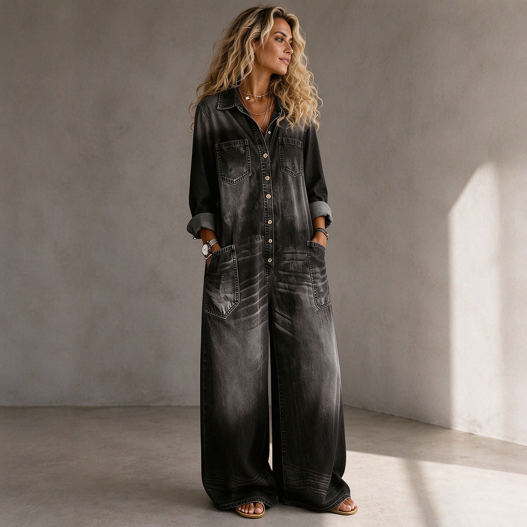 ❤️ Combinaison en jean vintage à col pour femme, au style authentique ✨