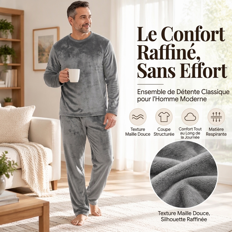🧸 Ensemble Pyjama Velours Thermique Confortable pour Homme, doux et chaud ✨