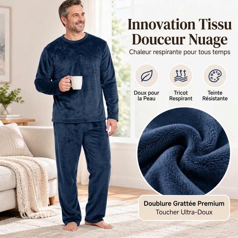 🧸 Ensemble Pyjama Velours Thermique Confortable pour Homme, doux et chaud ✨