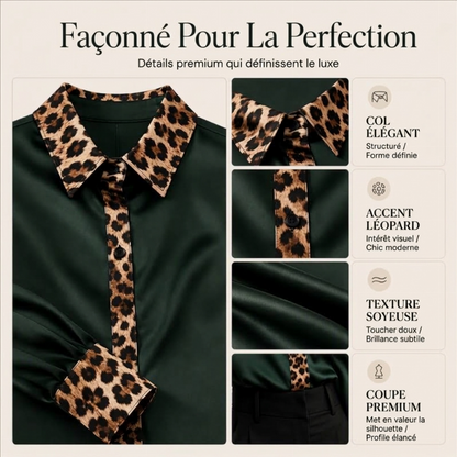 Chemisier en satin à imprimé léopard et patchwork pour femme