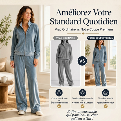 Ensemble blouson zippé et pantalon en similicuir daim pour femme