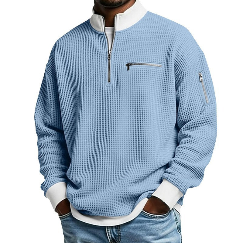 🧶 Sweatshirt décontracté pour homme en tissu nid d'abeille, avec zip au quart ✨