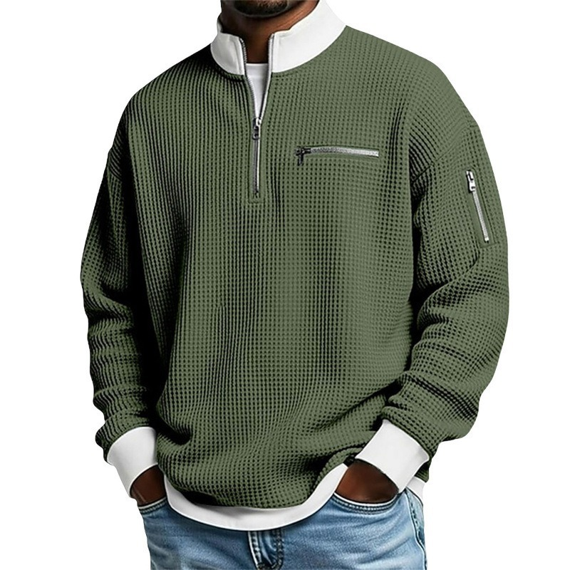 🧶 Sweatshirt décontracté pour homme en tissu nid d'abeille, avec zip au quart ✨