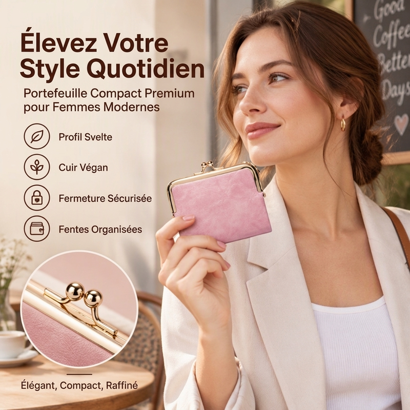 Portefeuille Vintage à Fermeture Bâtonnet avec Plusieurs Compartiments pour Cartes