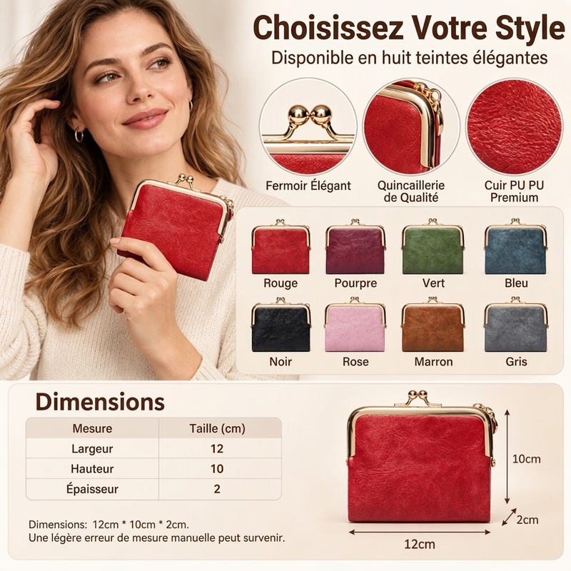 Portefeuille Vintage à Fermeture Bâtonnet avec Plusieurs Compartiments pour Cartes