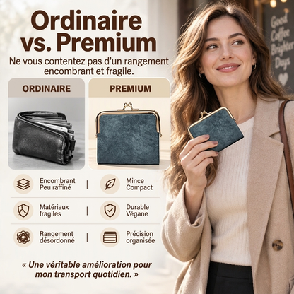 Portefeuille Vintage à Fermeture Bâtonnet avec Plusieurs Compartiments pour Cartes