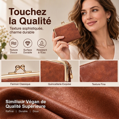 Portefeuille Vintage à Fermeture Bâtonnet avec Plusieurs Compartiments pour Cartes