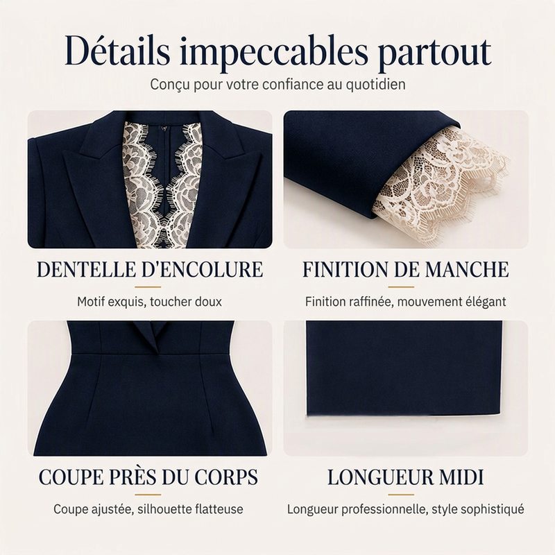 Robe moulante à manches longues pour femme avec col revers et incrustations de dentelle