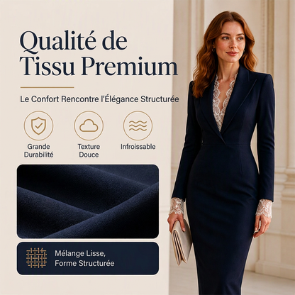 Robe moulante à manches longues pour femme avec col revers et incrustations de dentelle