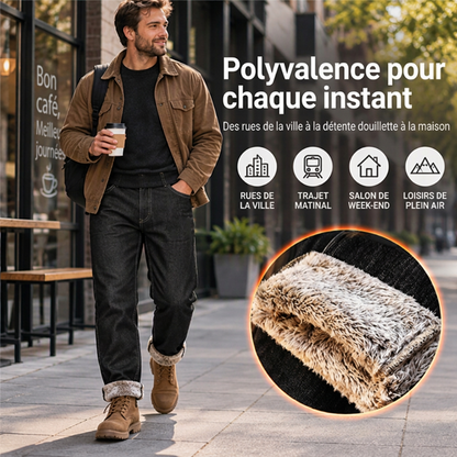 Jeans stretch pour hommes avec doublure en peluche épaisse
