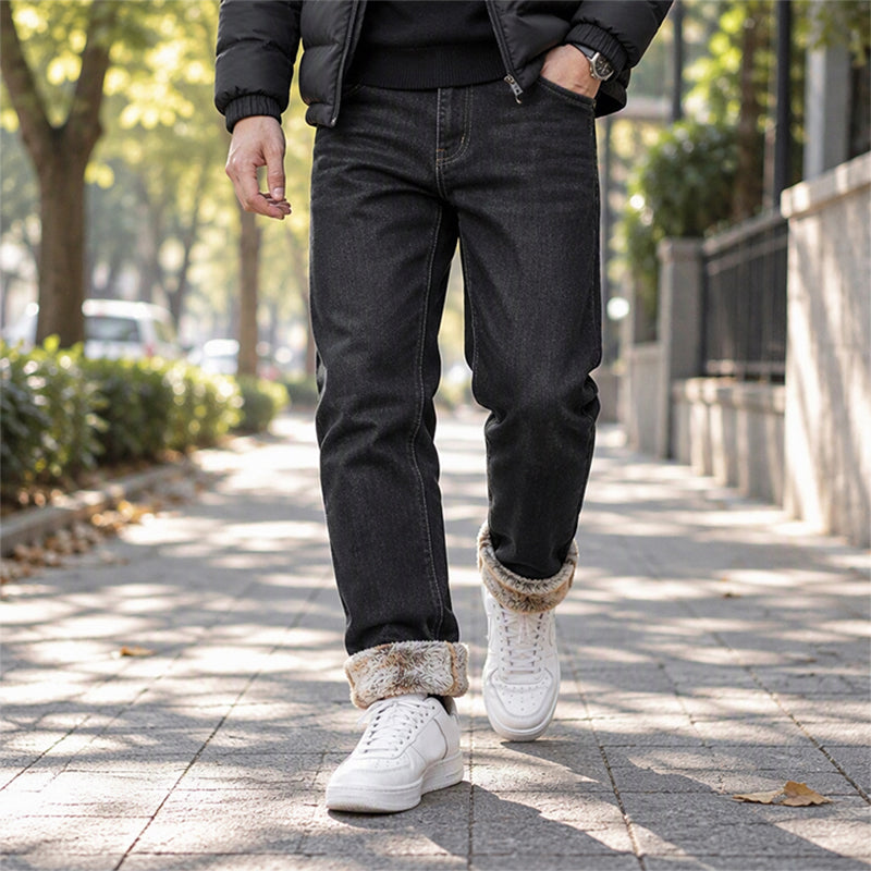Jeans stretch pour hommes avec doublure en peluche épaisse