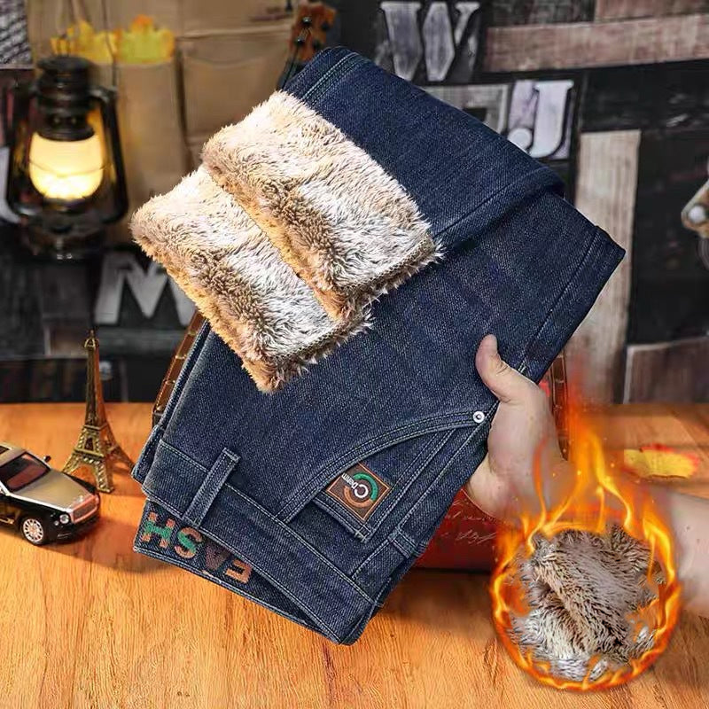 Jeans stretch pour hommes avec doublure en peluche épaisse