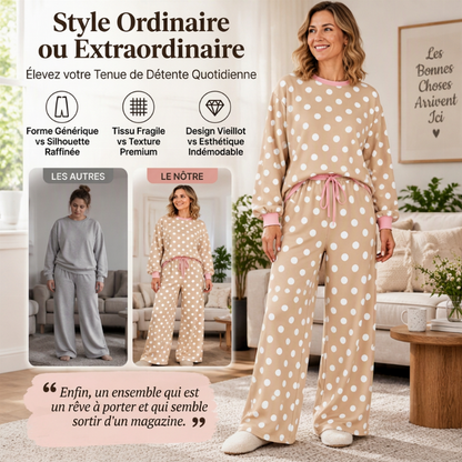 💖Soldes ! Prix cassés💖Ensemble femme sweat-shirt à pois et pantalon large