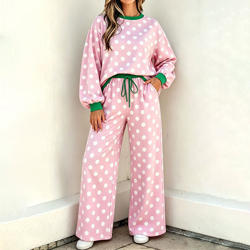 💖Soldes ! Prix cassés💖Ensemble femme sweat-shirt à pois et pantalon large