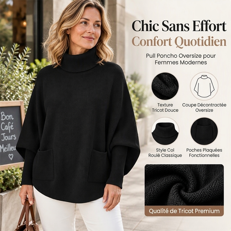 💖Soldes ! Prix cassés💖Pull en maille femme à col roulé et manches chauve-souris