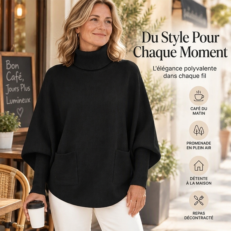 💖Soldes ! Prix cassés💖Pull en maille femme à col roulé et manches chauve-souris