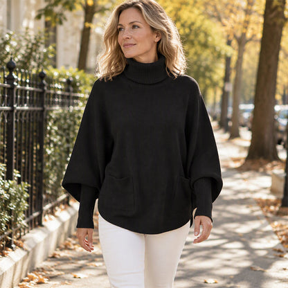💖Soldes ! Prix cassés💖Pull en maille femme à col roulé et manches chauve-souris