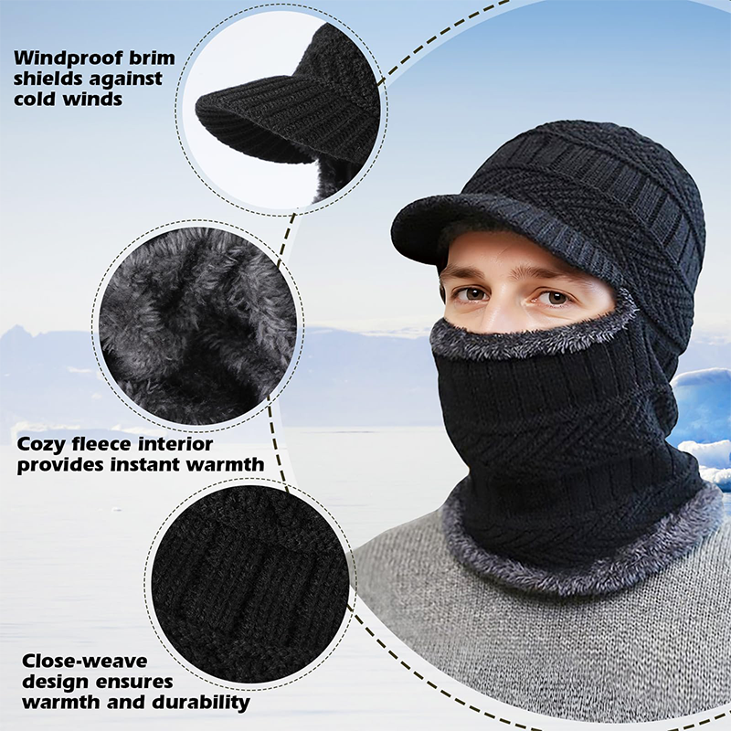 ❄️🧣 Bonnet-cagoule d’hiver 3 en 1 avec visière | Cache-visage et tour de cou chaud ✨