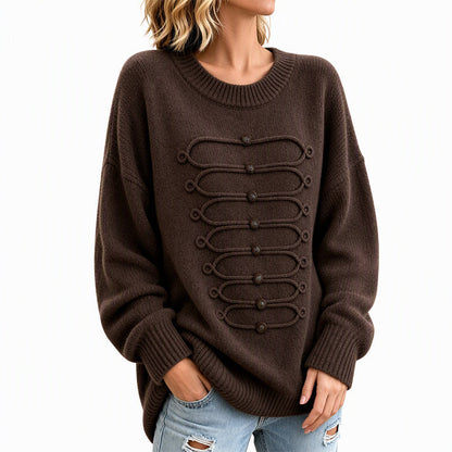 Pull Femme Élégant à Col Rond et Torsades