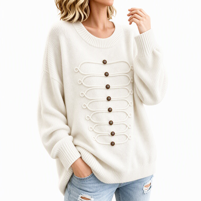 Pull Femme Élégant à Col Rond et Torsades