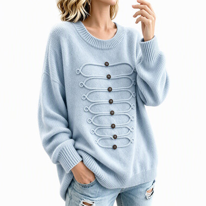 Pull Femme Élégant à Col Rond et Torsades