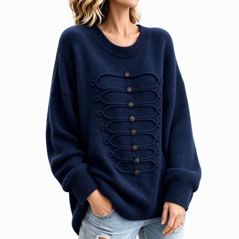 Pull Femme Élégant à Col Rond et Torsades