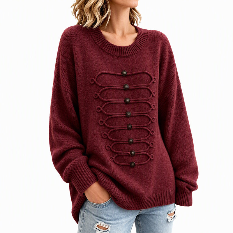 Pull Femme Élégant à Col Rond et Torsades